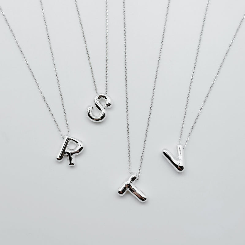 Initial Sterling Silver Plated Jumbo Bubble Initial Necklace