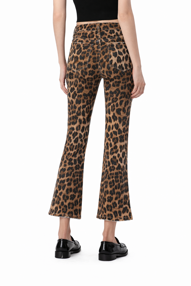 High Rise Kick Flare - Leopard