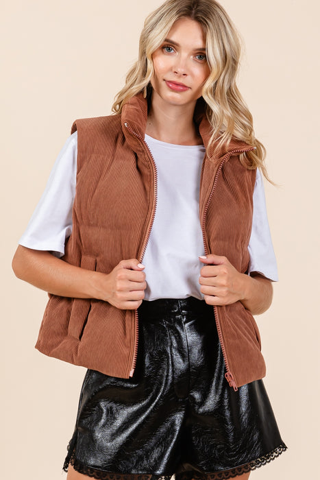 Corduroy Puffer Vest Brown