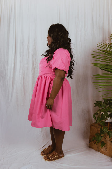 Short Bubble Sleeve Dress - Pink