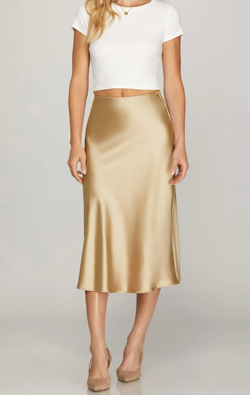 Satin Midi Skirt Lt - Gold