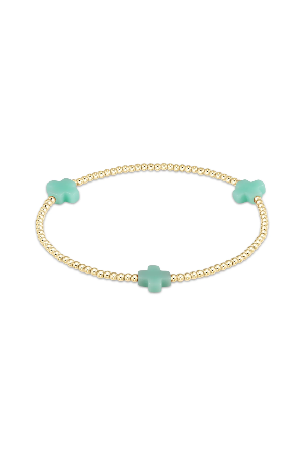 enewton • Signature Cross Gold Pattern 2mm Bead Bracelet Mint