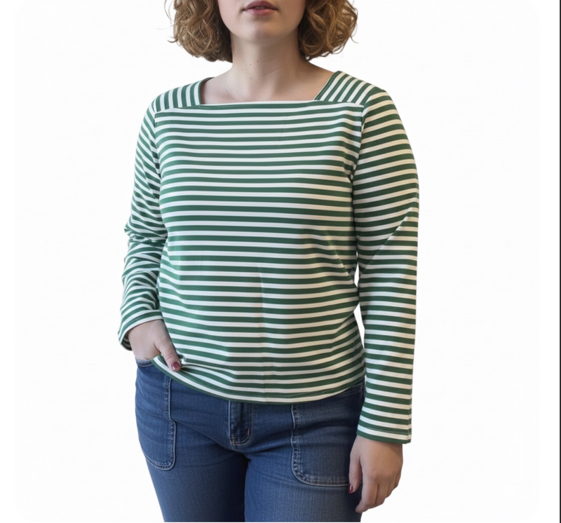 Square Neck Stripe Top - Green