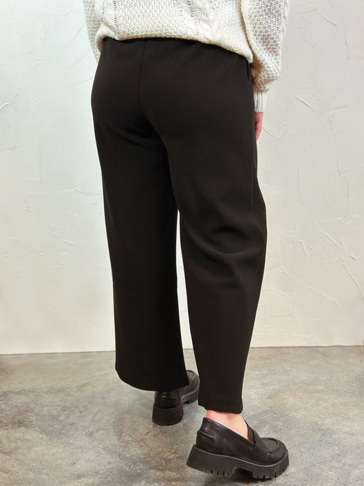 Elastic Waist Band Wide Leg Pants - Black