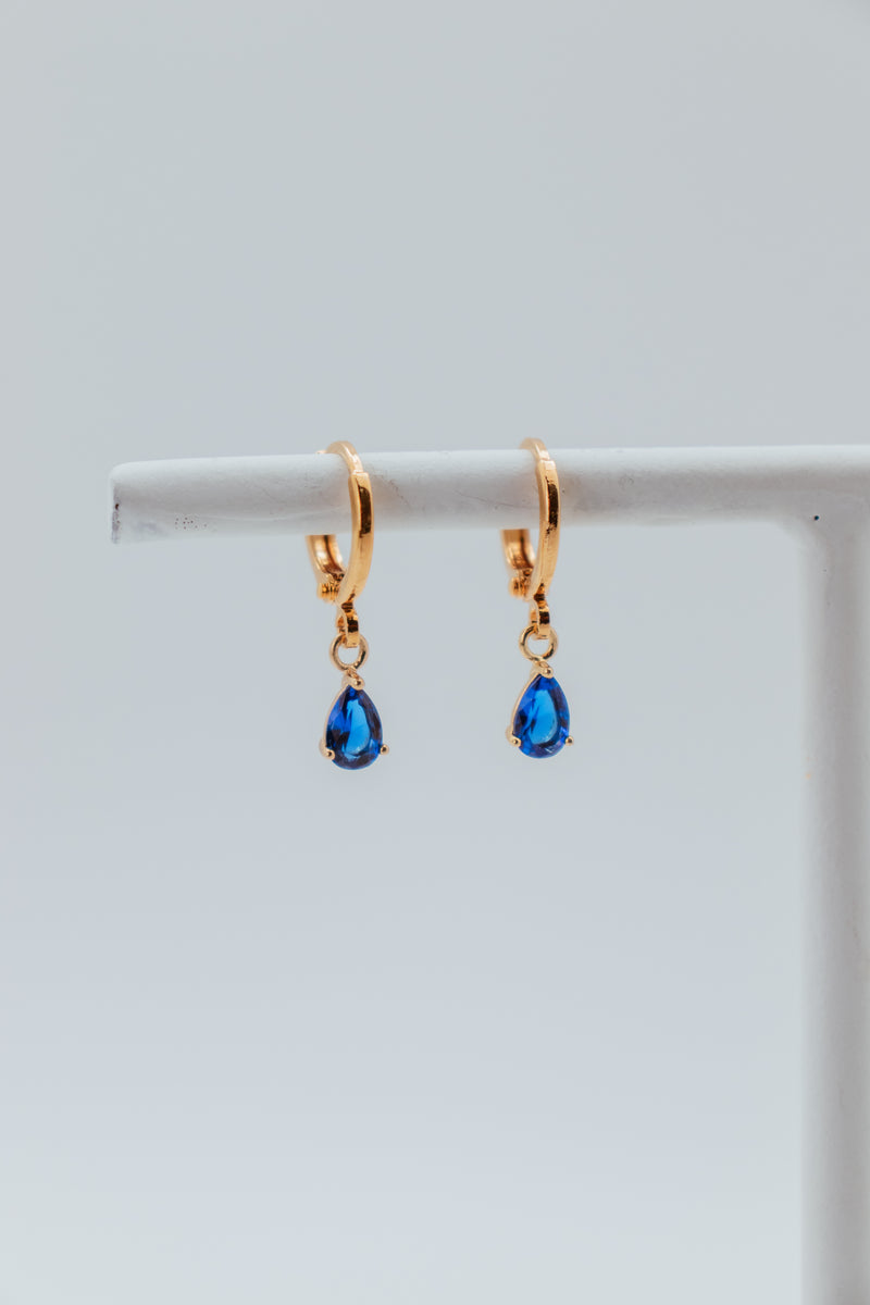 September Birthstone Teardrop Huggie Earrings Gold