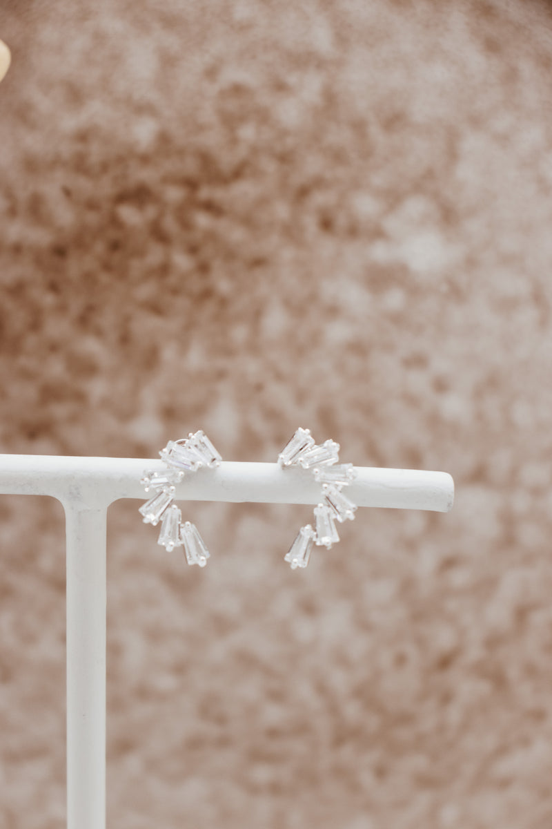 Sterling Silver Plated Baguette Ear Crawler Stud Earrings