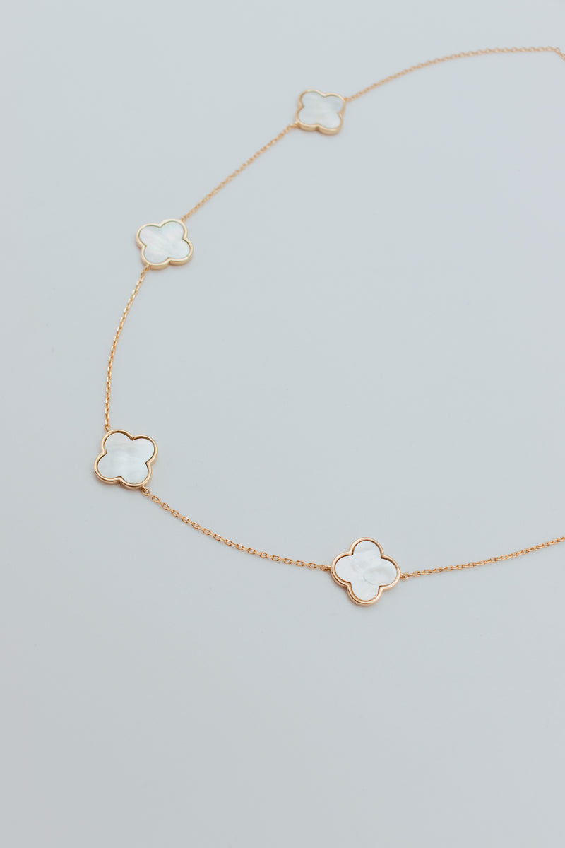 Gold Plated Jumbo MOP 5 Clover Station Necklace
