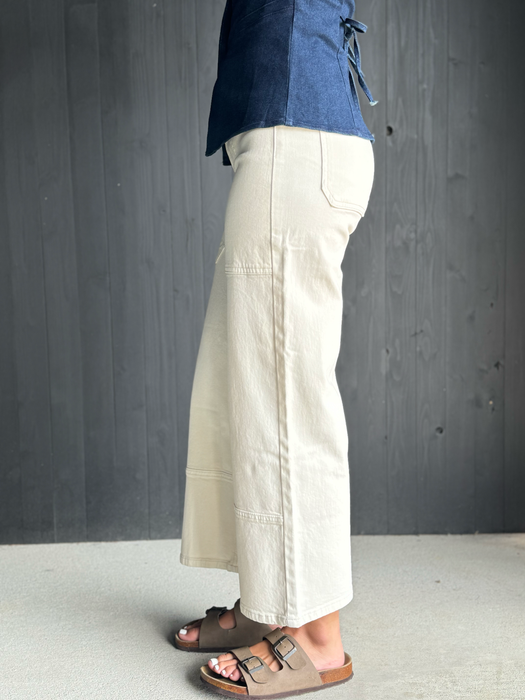 Just Black Denim • High Rise Cropped Wide Leg - Off White