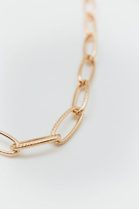 Textured Oval Chain Link Necklace - Gold