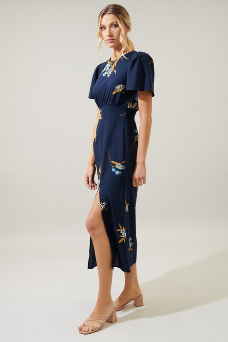 Dusk Bloom Floral Midi Dress - Navy/Multi