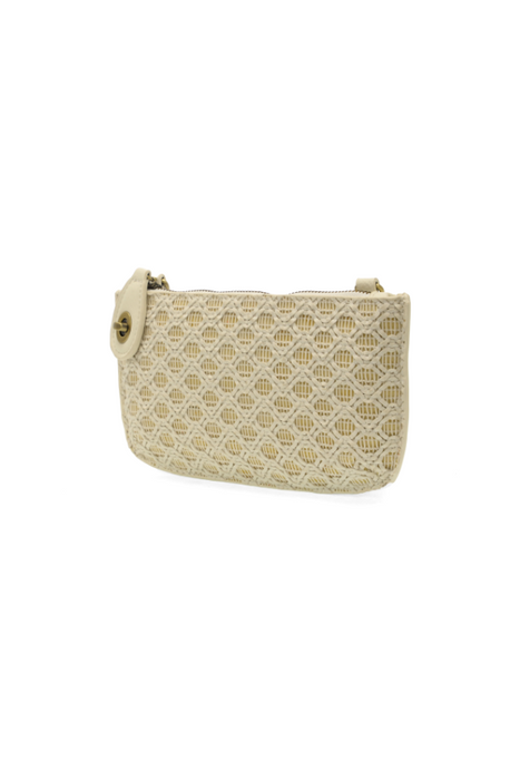 White Lattice Woven Mini Crossbody Wristlet Clutch