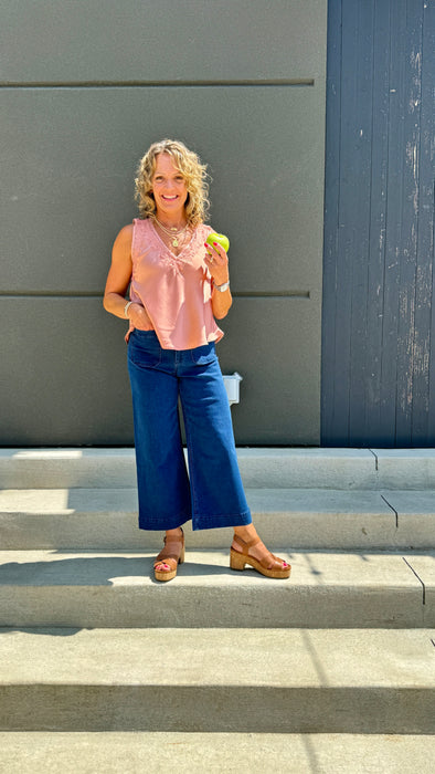 Denim Straight Leg Front Pocket Pants - Dark