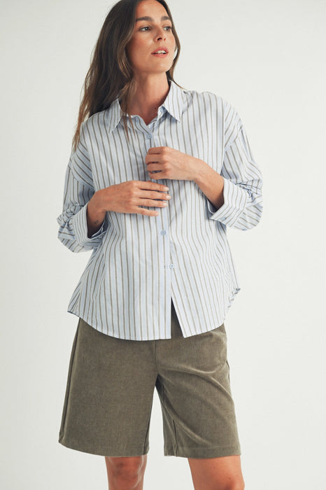 Button Down Stripped Shirt Baby Blue