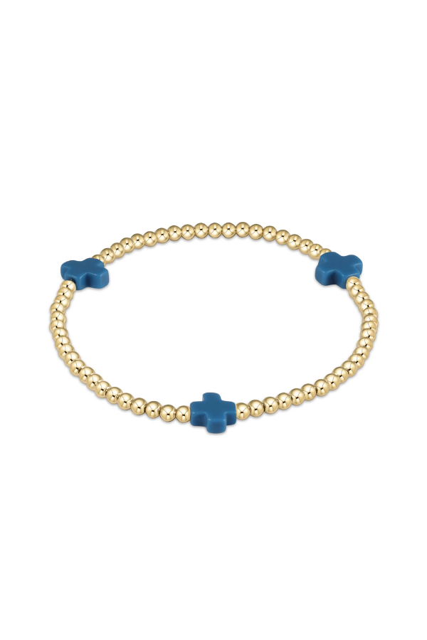 enewton • Signature Cross Gold Pattern 3mm Bead Bracelet - Cobalt