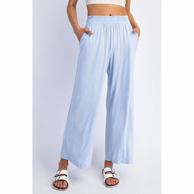 Viscose Modal Wide Leg Pants - Mist Blue (Curvy)