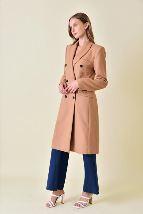 Long Double Breasted Blazer Coat - Camel