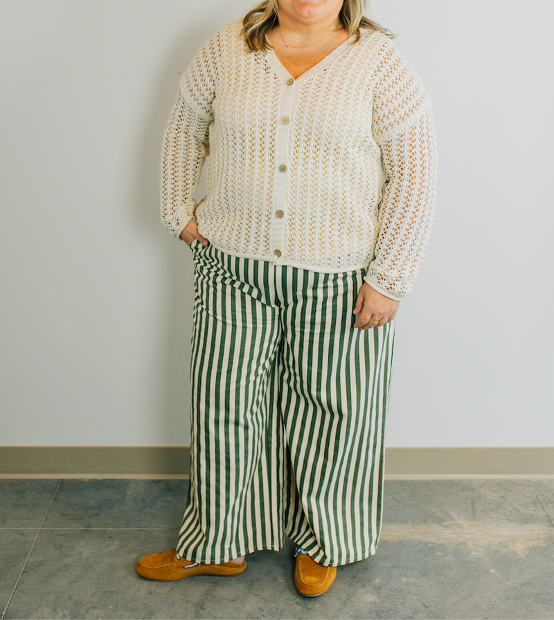 Striped Pants - Cream & Olive (Curvy)
