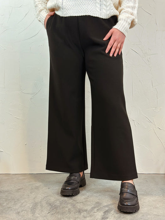 Elastic Waist Band Wide Leg Pants - Black