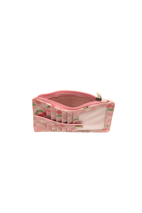 Cherries On Pink Plaid Penny Printed Mini Travel Wallet