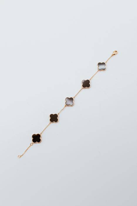 Gold & Black 5 Mother Pearl Clover Station Bracelet - 23156