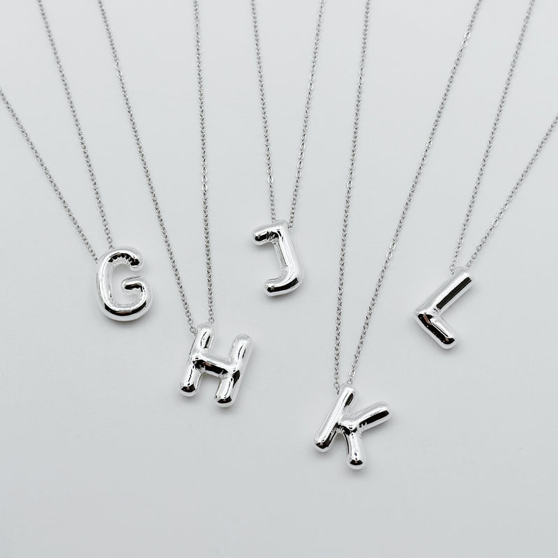 Initial Sterling Silver Plated Jumbo Bubble Initial Necklace
