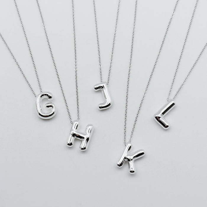 Initial Sterling Silver Plated Jumbo Bubble Initial Necklace