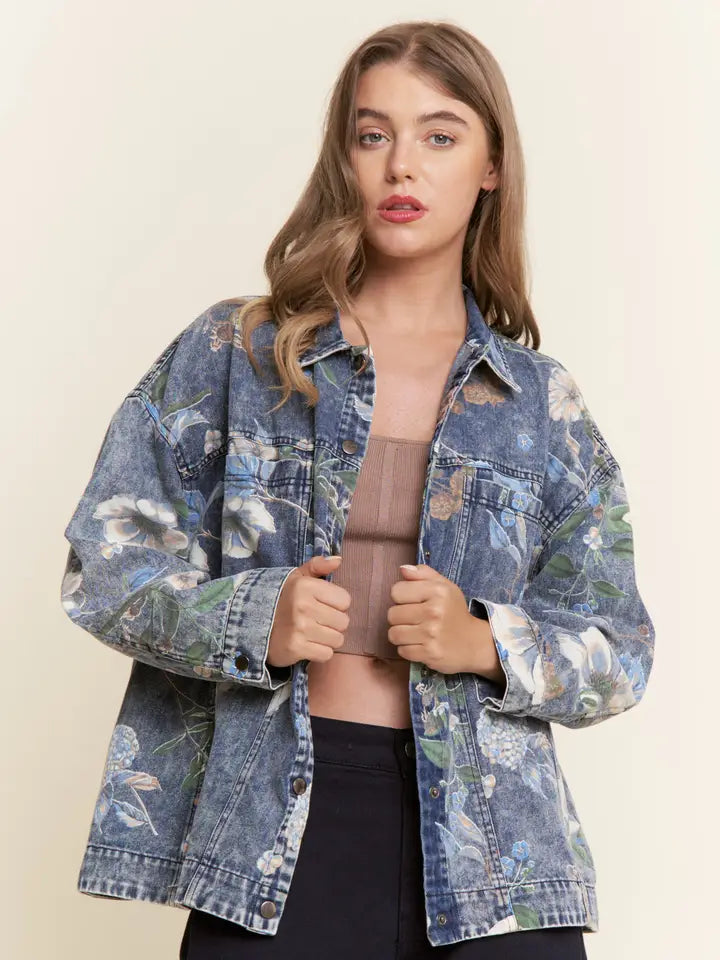 Floral Print Denim Jacket