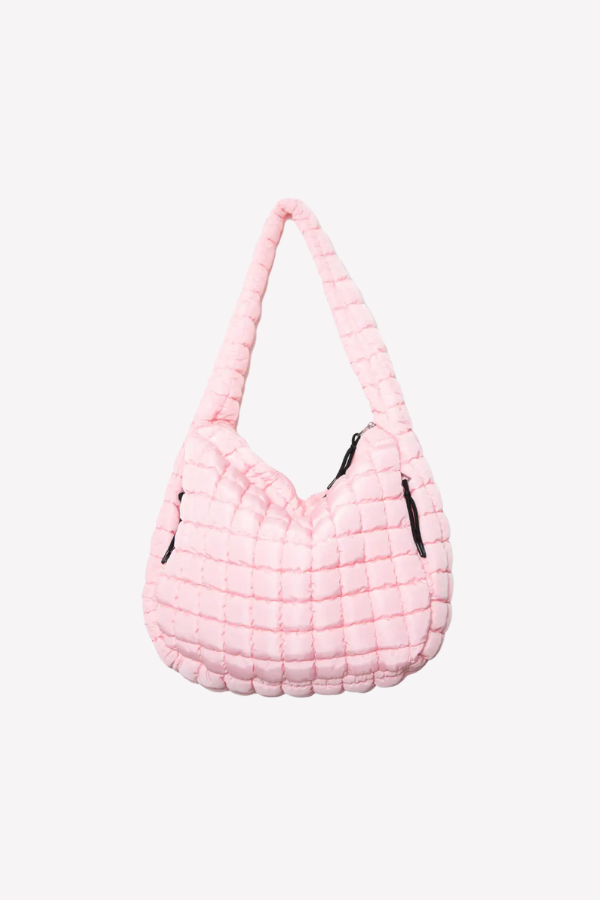 Light Pink Oversized Quilted Hobo Tote Bag