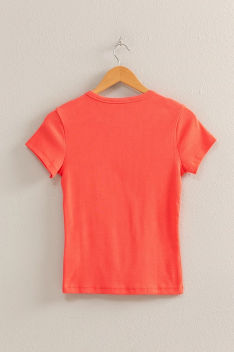 Ribbed Short Sleeve - Coral