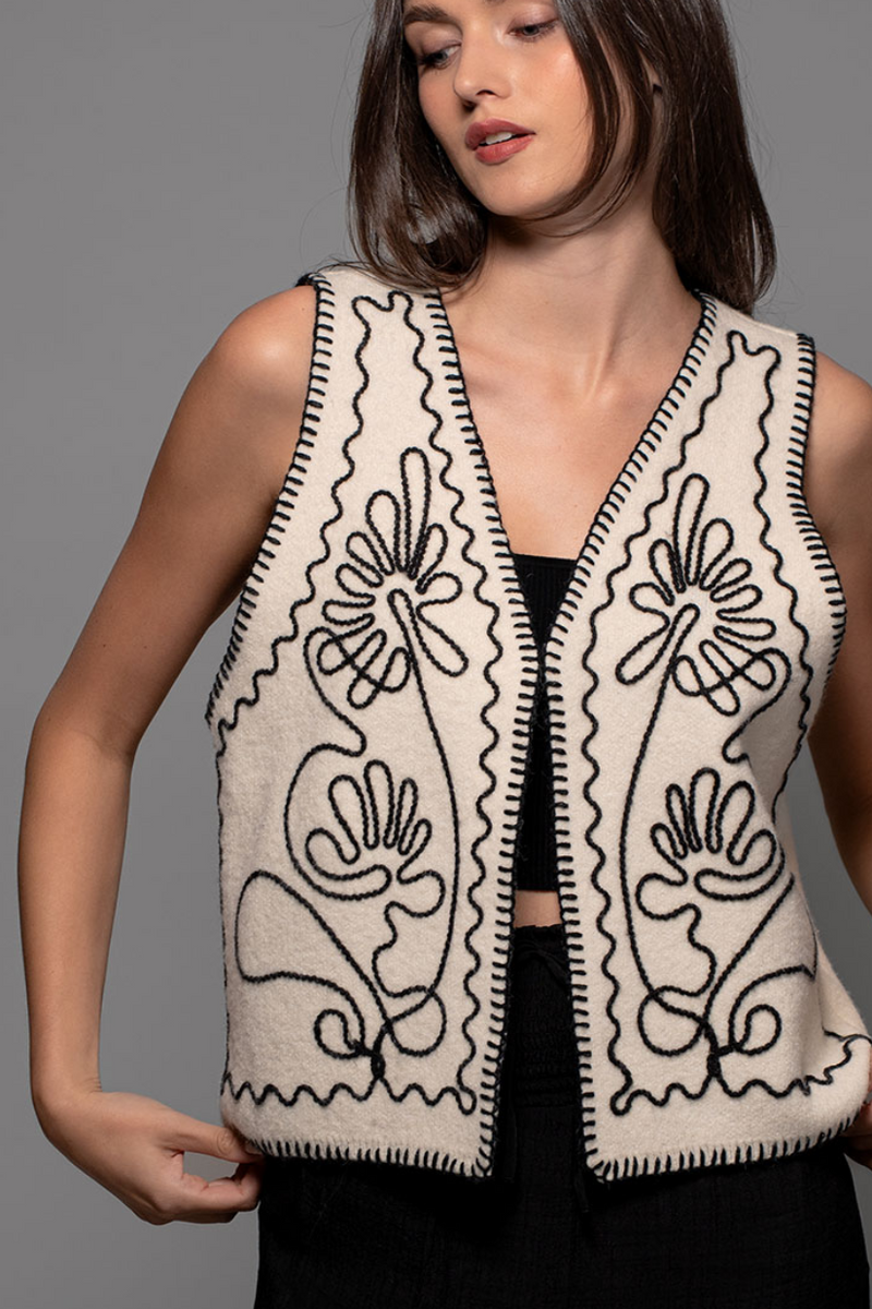 Western Embroidered Vest - Ivory