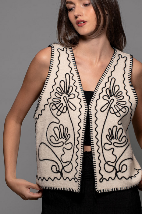 Western Embroidered Vest - Ivory