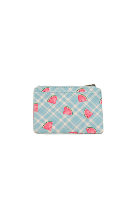 Watermelons On Blue Plaid Penny Printed Mini Travel Wallet