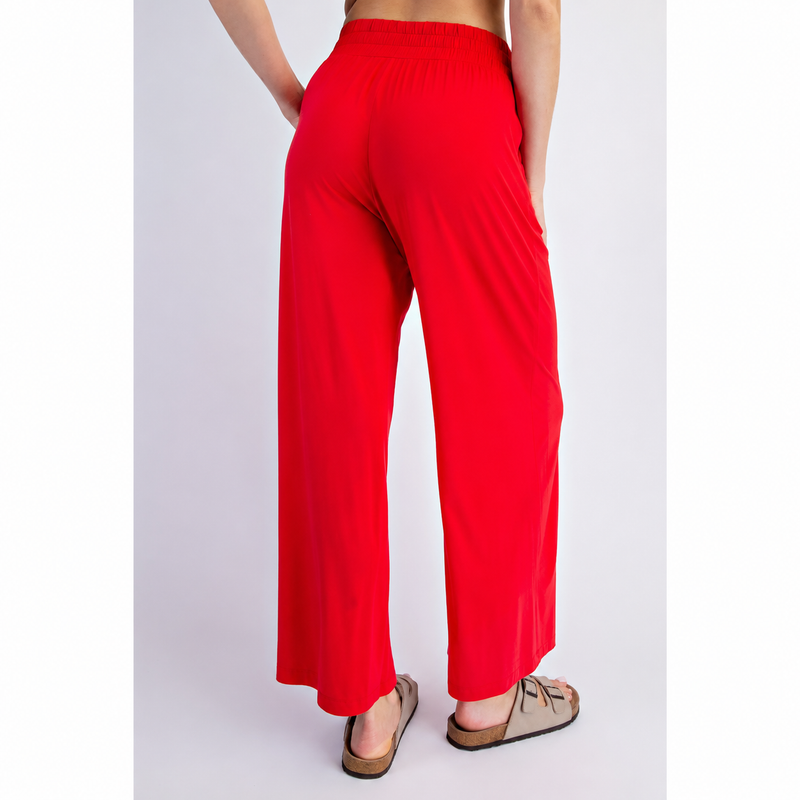 Viscose Modal Wide Leg Pants - Red (Curvy)