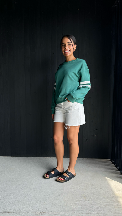 Varsity Striped Knit Pullover - Teal Green