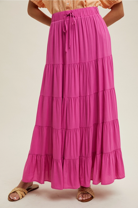 Tiered Maxi Skirt With Drawstring - Orchid