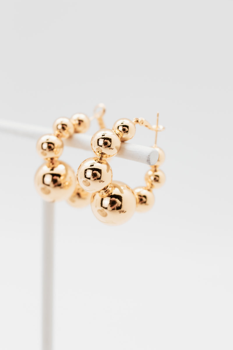 18K Gold Plated XL Graduated Gloss Balls Earrings