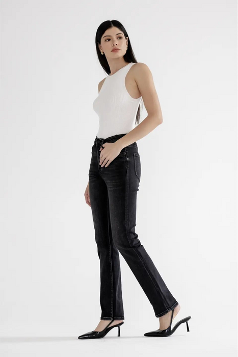 Mica • High Rise Slim Straight Leg - Black Cow