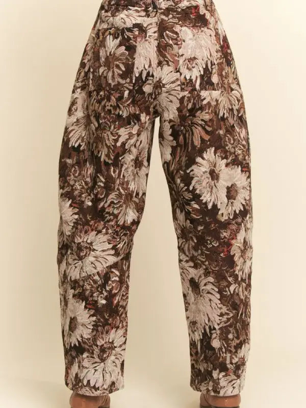 Floral Barrel Pants - Brown