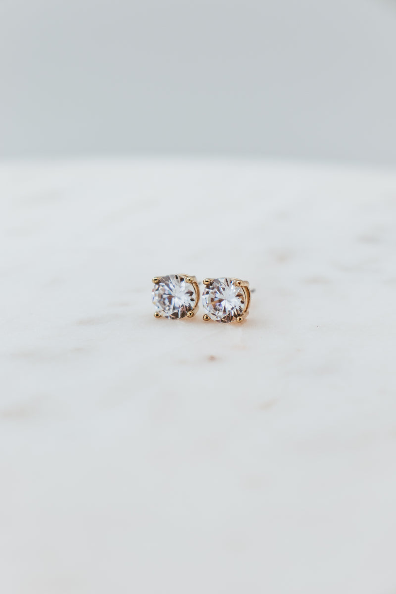 Gold 8mm CZ Round Stud Earrings