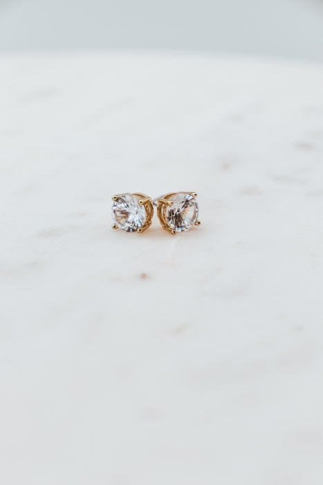 Gold 8mm CZ Round Stud Earrings