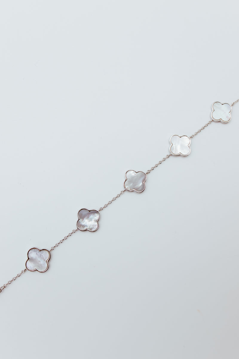 Silver & White 5 Mother Pearl Clover Station Bracelet - 23156