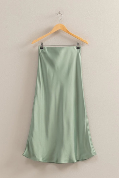 Satin Midi Skirt - Sage Green