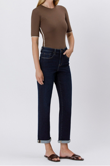 Flying Monkey • High Rise Cuffed Crop Straight Jeans - Time Away