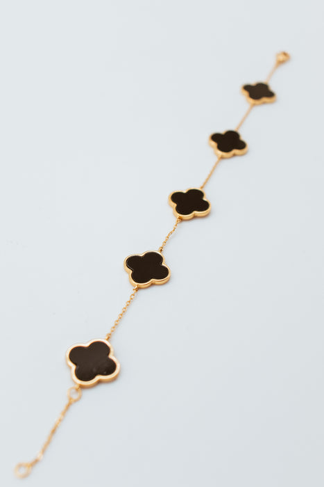 Gold & Black 5 Mother Pearl Clover Station Bracelet - 23156