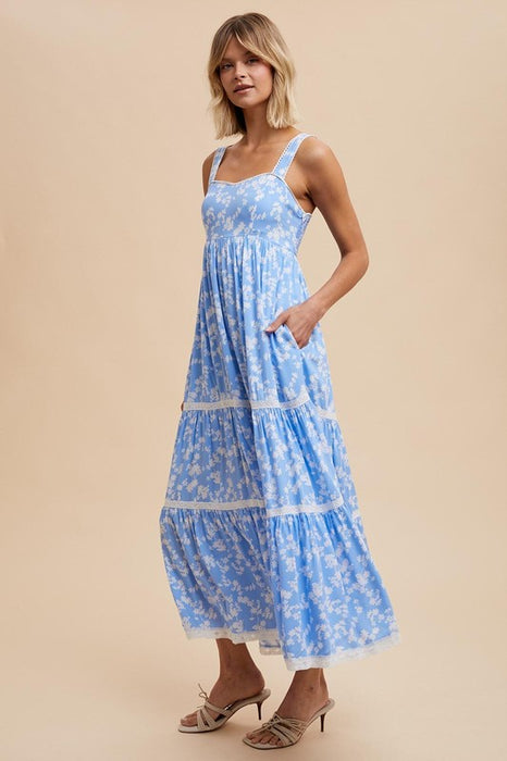 Floral Print Maxi Dress - Powder Blue