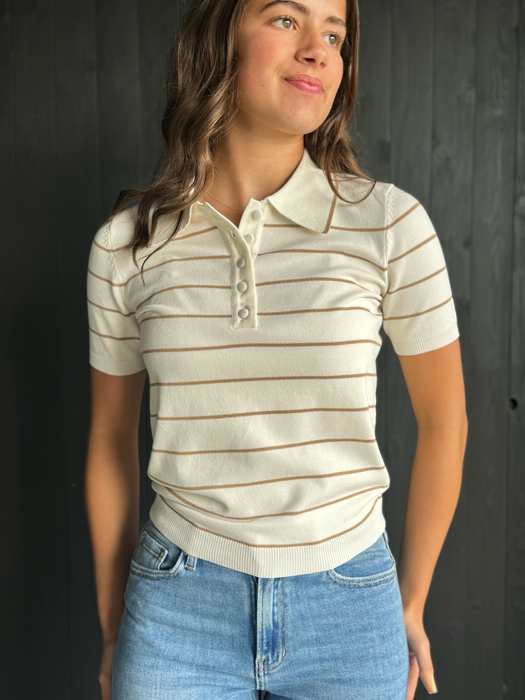 Stripe Collared Polo - Natural