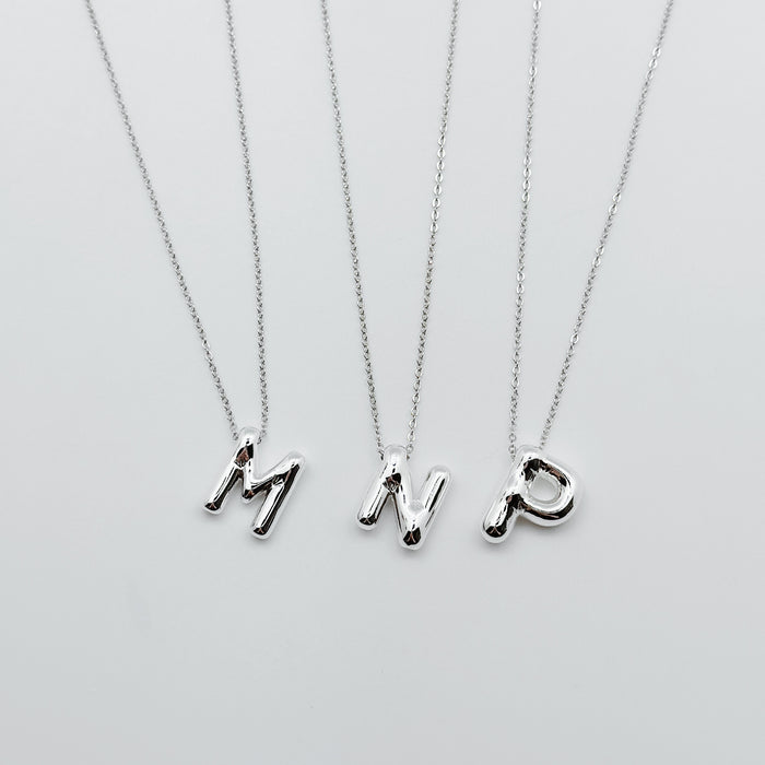 Initial Sterling Silver Plated Jumbo Bubble Initial Necklace