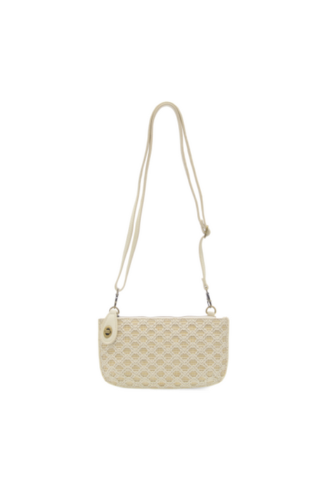 White Lattice Woven Mini Crossbody Wristlet Clutch