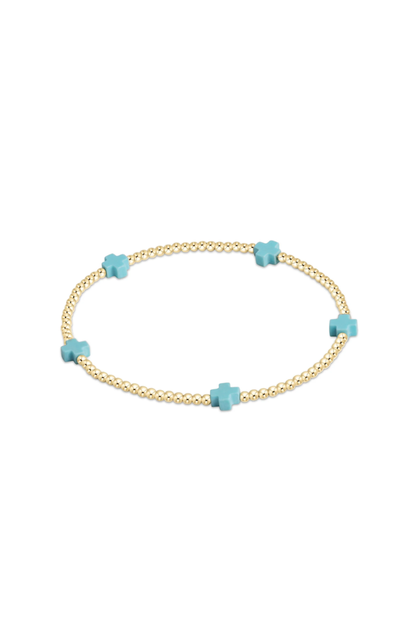 enewton • Signature Cross Small Gold Pattern 2mm Bead Bracelet - Turquoise