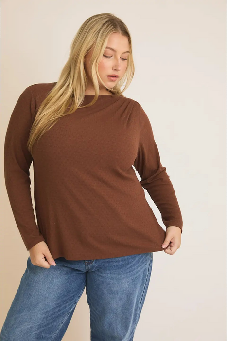 Mock Neck Long Sleeve Top - Brown